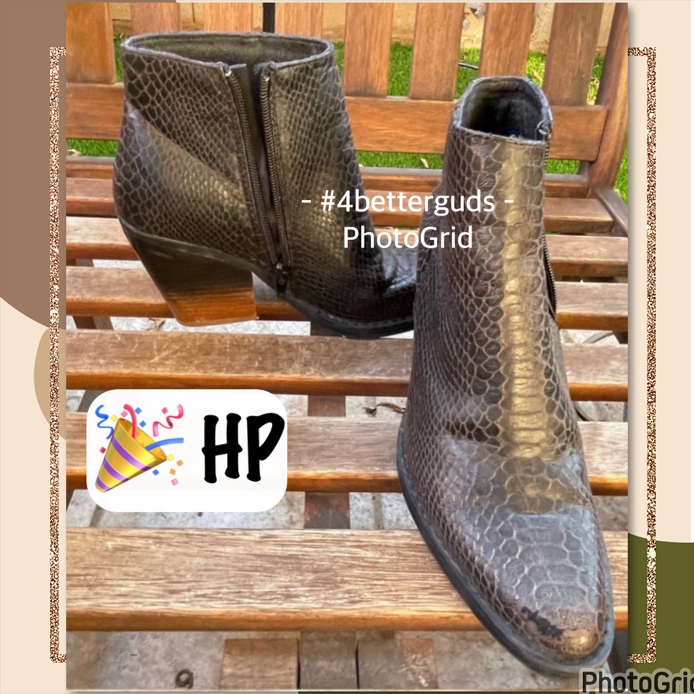 New Buckle Very G Animal Print Snakeskin Scale Ombre Stacked Heel Ankle Boots 6